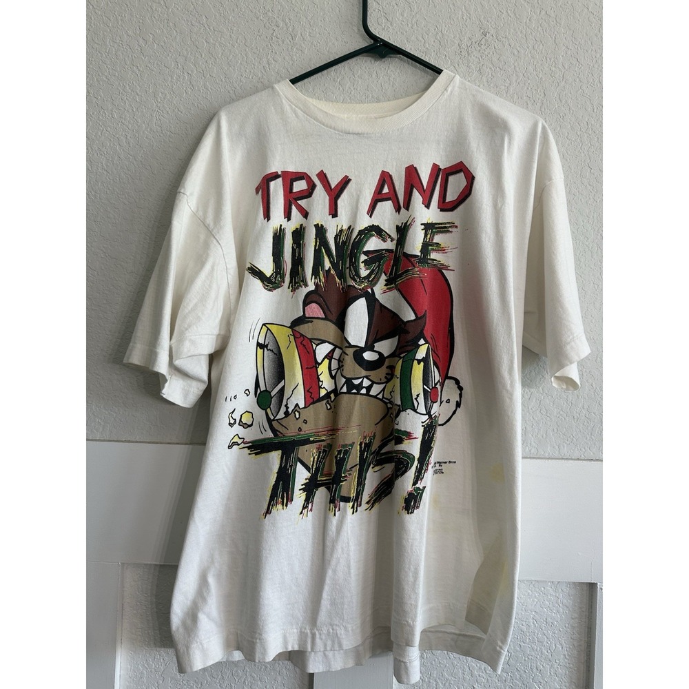 VTG 1995 FREEZE Warner Bro Taz "Try And Jingle This" Sz XL Shirt Christmas